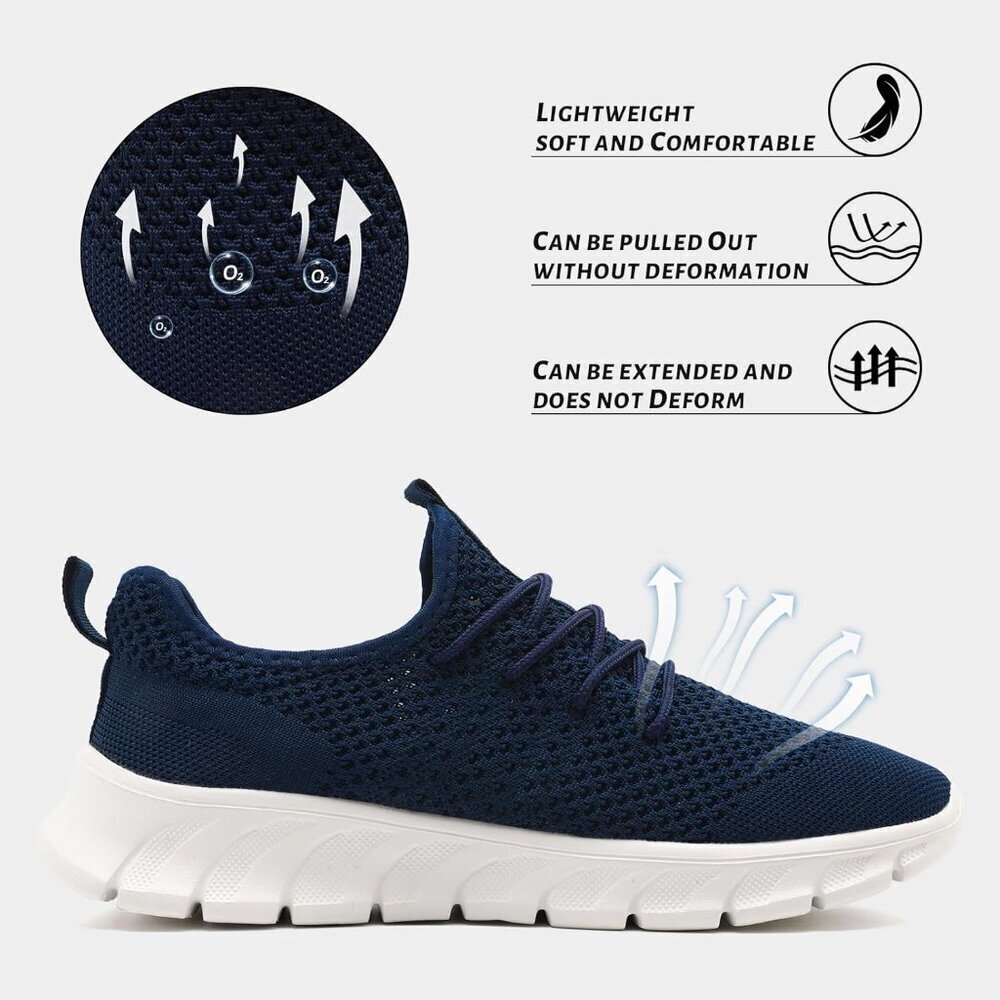 Women's Blue White Non Slip Pull-on Comfortable Casual Fashion Running Sneakers - Picture 3 of 6